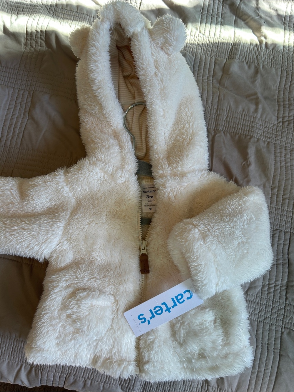 NWT Carter's Cream Plush Hooded Baby Jacket with Ear Detail